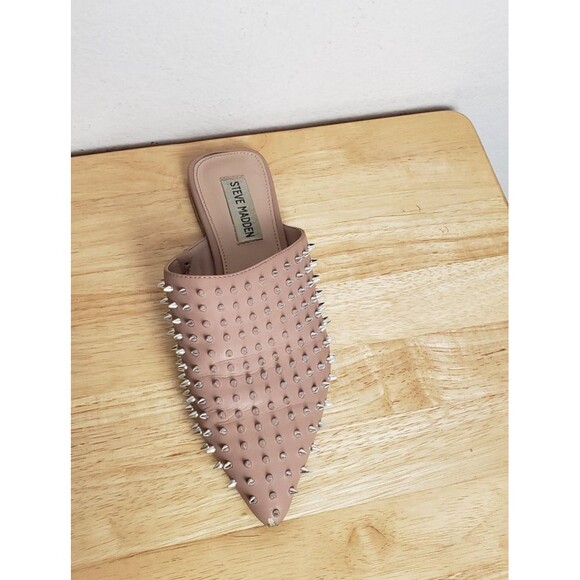 Steve Madden Shoes Womens 7M Tan Nude Studded Spike Pointed Mule Slides Rocker - Picture 4 of 7